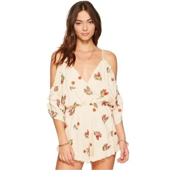 Lovers + Friends X Revolve Malia Floral Romper cold shoulder rose embroidered - Picture 7 of 9